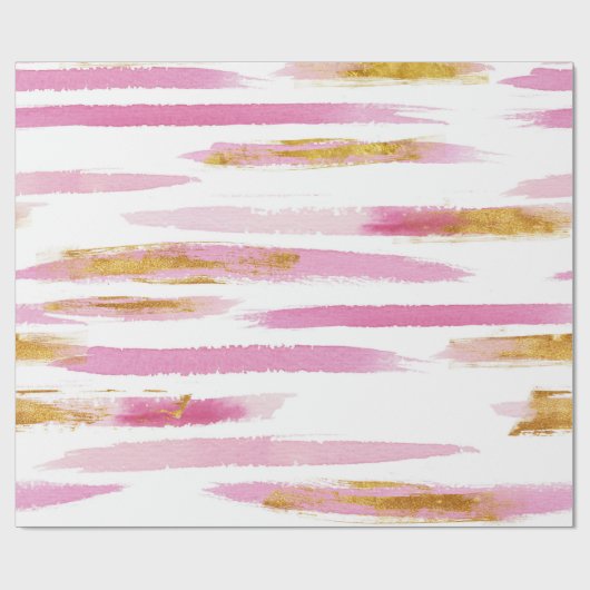 Roze Goud & Wit Waterverf Paint Stripes Patroon Cadeaupapier (Vlak)