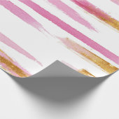 Roze Goud & Wit Waterverf Paint Stripes Patroon Cadeaupapier (Hoek)