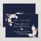 Roze Goud Witte Bloemen Frame Bruiloft Save The Date (Voorkant / Achterkant)