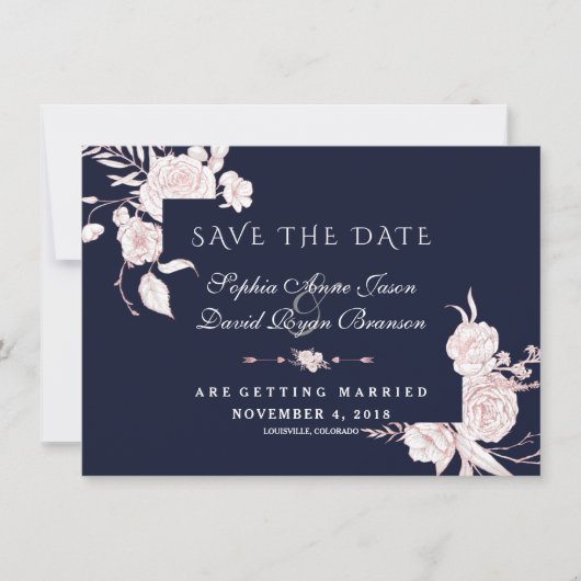 Roze Goud Witte Bloemen Frame Bruiloft Save The Date (Voorkant)