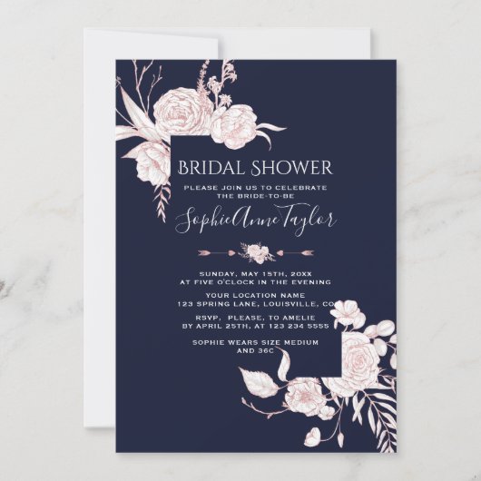Roze Goud Witte Bloemen Frame Bruiloftsshower Kaart (Voorkant)
