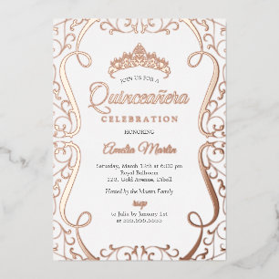 Roze Goud Witte Draaikolk Elegante Quinceanera Folie Uitnodiging