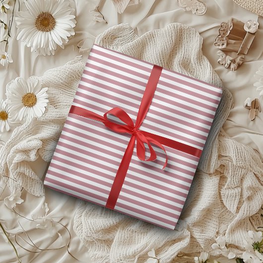 Roze Goud Witte Eenvoudige Horizontale Gestreepte Cadeaupapier
