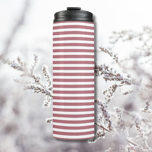 Roze Goud Witte Eenvoudige Horizontale Gestreepte Thermosbeker