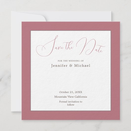 Roze Goud Witte Kleur Professionele Minimalist Save The Date (Voorkant)