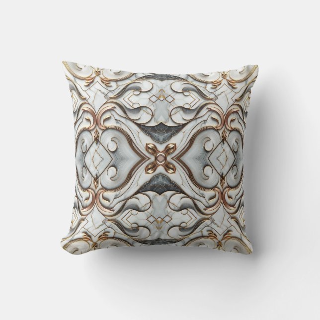 Roze Goud Witte Marmer Luxe Glamour Kussen (Voorkant)
