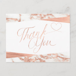 Roze Goud Witte Marmer Script Bedankt Briefkaart