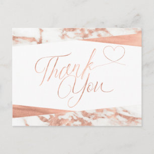 Roze Goud Witte Marmer Script Bedankt Briefkaart