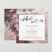 Roze Goud & Witte Marmer Vier Feest Met Ons Kaart (Voorkant / Achterkant)