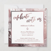 Roze Goud & Witte Marmer Vier Feest Met Ons Kaart (Voorkant)