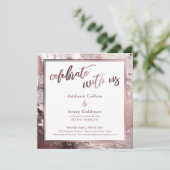 Roze Goud & Witte Marmer Vier mee met ons Kaart (Staand voorkant)