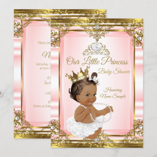 Roze Goud Witte Parel Prinses Baby Shower Donker 2 Kaart