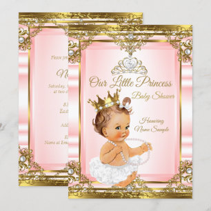 Roze Goud Witte Parel Prinses Baby Shower Licht Kaart