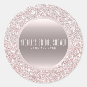 Roze Goud Witte Roze Glitters Elegante Trouw Favor Ronde Sticker