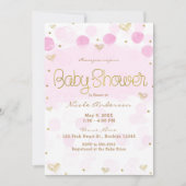 Roze Goud Witte Stippen & Harten Baby Shower Kaart (Voorkant)