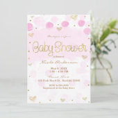 Roze Goud Witte Stippen & Harten Baby Shower Kaart (Staand voorkant)