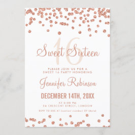 Roze Goud Witte Sweet 16 Verjaardag Glitter Confet Kaart
