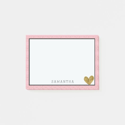 Roze Goud XOXO Gepersonaliseerd Goud Hart Post-it® Notes (Voorkant)