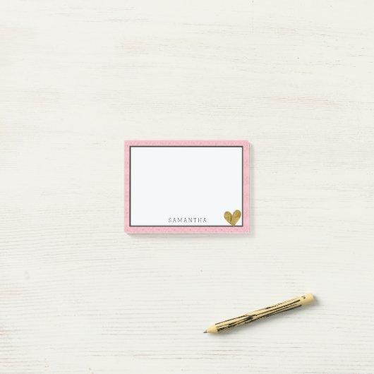 Roze Goud XOXO Gepersonaliseerd Goud Hart Post-it® Notes (Op bureau)