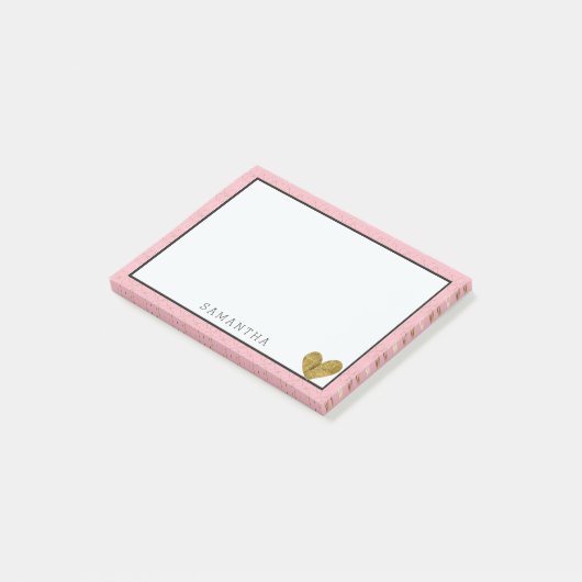 Roze Goud XOXO Gepersonaliseerd Goud Hart Post-it® Notes (Schuin)