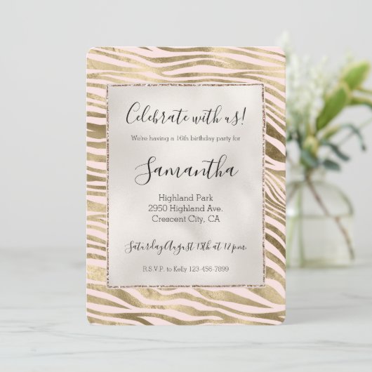 Roze Goud Zebra Dierenprint   Kaart (Staand voorkant)