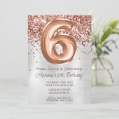 Roze Goud Zilver 6e Verjaardagsfeest Uitnodiging (Staand voorkant)