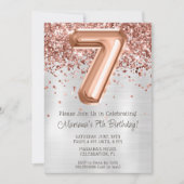 Roze Goud Zilver 7e Verjaardagsfeest Uitnodiging (Voorkant)