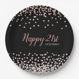 Roze Goud Zilver Confetti 21e Verjaardagsfeestje Papieren Bordje