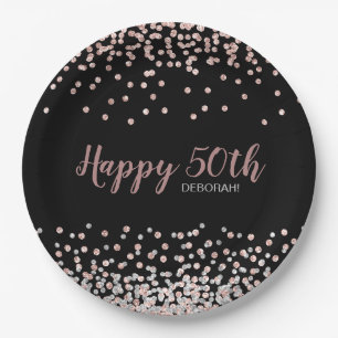 Roze Goud Zilver Confetti 50ste Verjaardagsfeestje Papieren Bordje