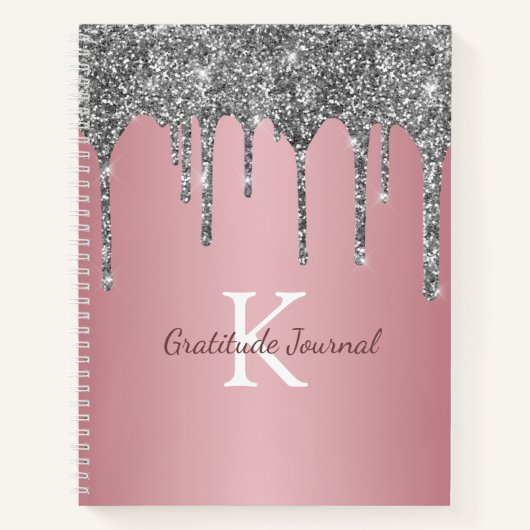 Roze Goud Zilver Glitter Drup Dankbaarheidsjournaa Notitieboek (Voorkant)