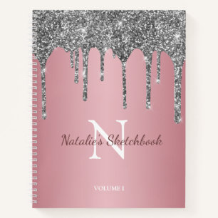 Roze Goud Zilver Glitter Druppels Monogram Schetsb Notitieboek