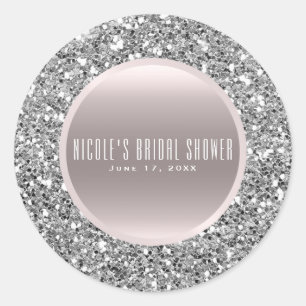 Roze Goud & Zilver Glitter Elegant Trouw Favor Ronde Sticker