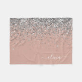 Roze Goud Zilver Glitter Monogram Fleece Deken (Voorkant (Horizontaal))