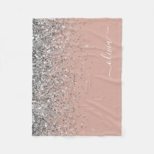Roze Goud Zilver Glitter Monogram Fleece Deken