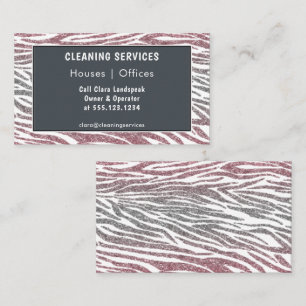 Roze Goud & Zilver Glitter Zebra Schoonmaak Visitekaartje
