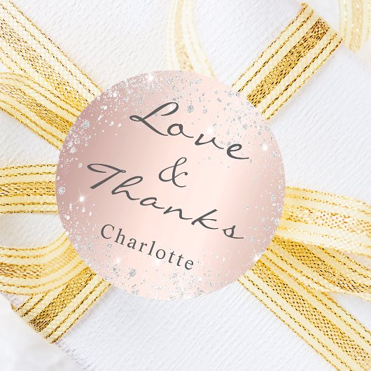 Roze goud zilver glitterspoeder monogram dank je ronde sticker