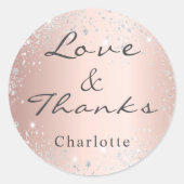Roze goud zilver glitterspoeder monogram dank je ronde sticker (Voorkant)
