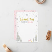 Roze, Goud & Zilver Winter wonderland Dank u Notitiekaartje (Voorkant / Achterkant in situ)