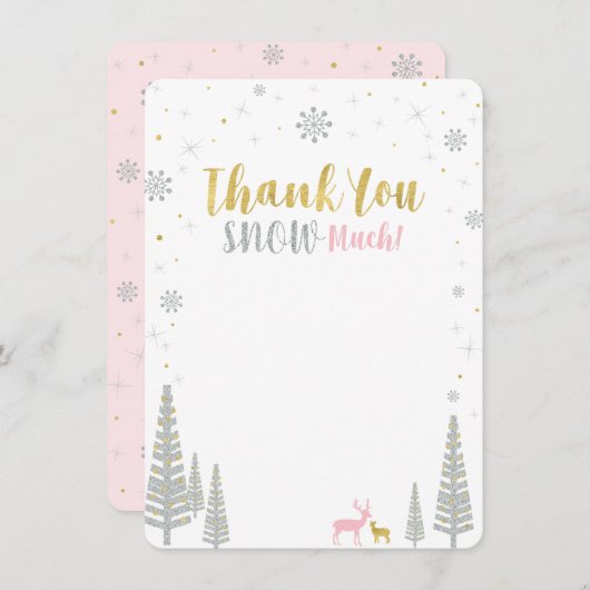 Roze, Goud & Zilver Winter wonderland Dank u Notitiekaartje (Voorkant / Achterkant)