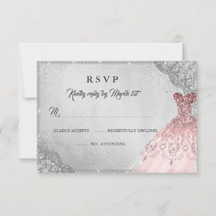 Roze Goud Zilveren Diamant Glitter Jurk RSVP Kaartje