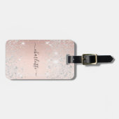 Roze goud zilveren naam script bagagelabel (Voorkant horizontaal)