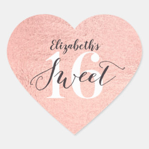 Roze Goud Zoete 16 Meisje Verjaardag Hart Sticker