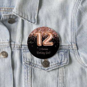 Roze Goud Zwart 12e Verjaardagsfeestje Ronde Button 7,6 Cm