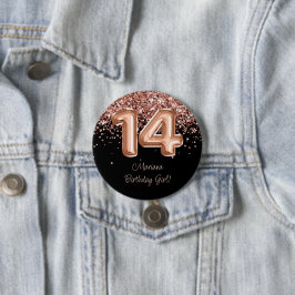 Roze Goud Zwart 14e Verjaardagsfeest Ronde Button 7,6 Cm
