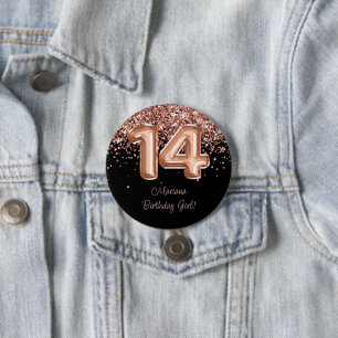 Roze Goud Zwart 14e Verjaardagsfeest Ronde Button 7,6 Cm