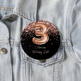 Roze Goud Zwart 3e Verjaardagsfeestje Ronde Button 4,0 Cm