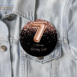 Roze Goud Zwart 7e Verjaardagsfeestje Ronde Button 4,0 Cm