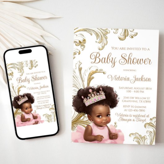 Roze Goud Zwart Baby Meisje Douche Kaart