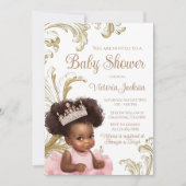 Roze Goud Zwart Baby Meisje Douche Kaart (Voorkant)