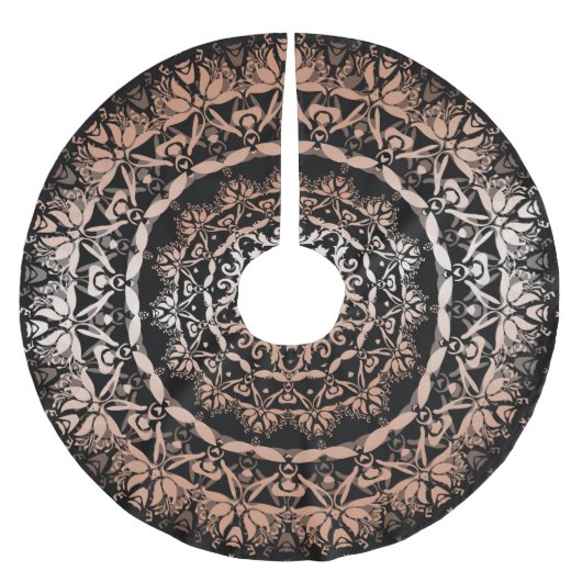 Roze Goud Zwart Bloem Motief Mandala Kerstboom Rok (Voorkant)